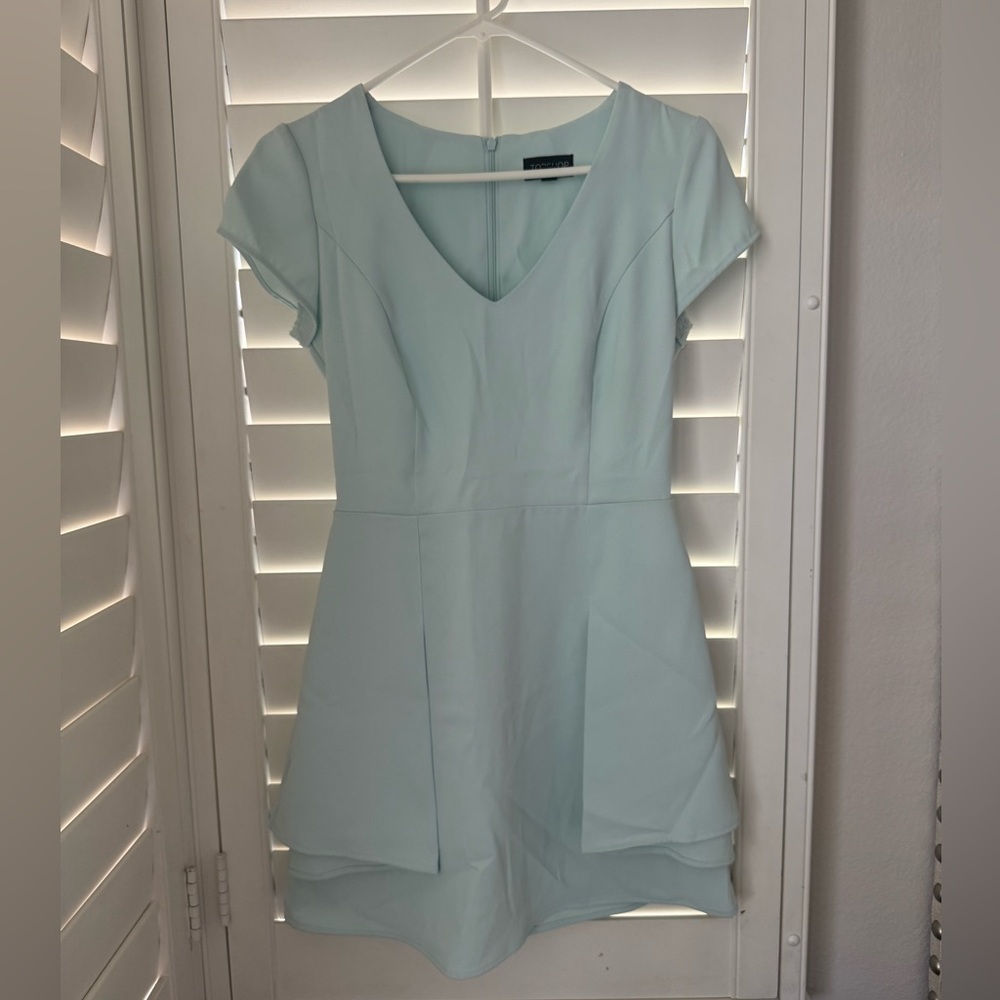 Topshop Pale Blue V-Neck Short Sleeve Mini Dress